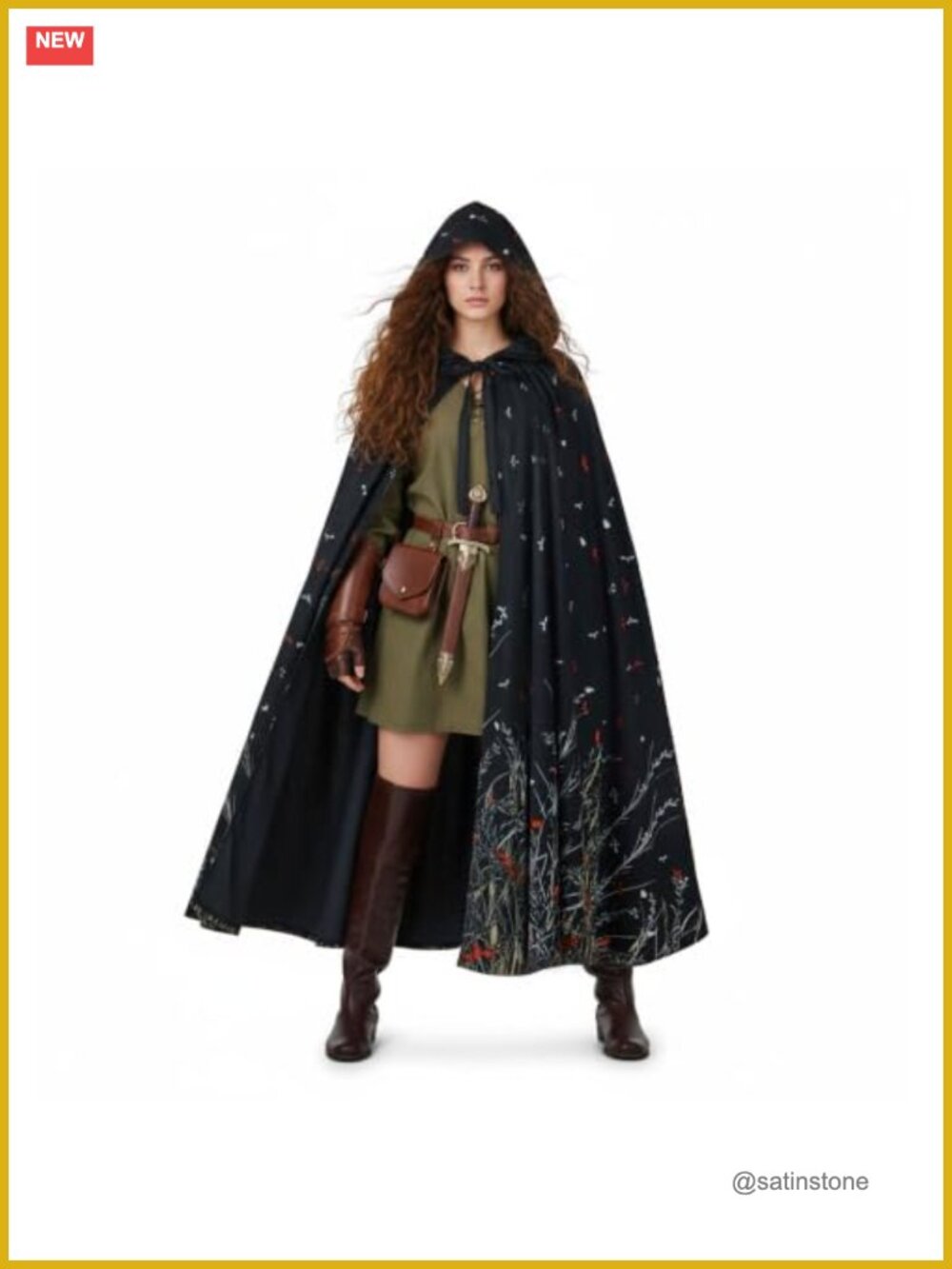 Velvet Hooded Renaissance Cloak Medieval Cape Costume Cosplay